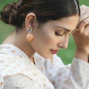 Peach Pearl Crystal Drop EARRING